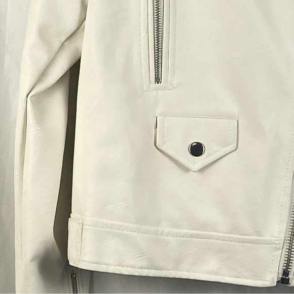 Love Tree White Vegan Leather Moto Zipper Jacket Size Large - Picture 7 of 16